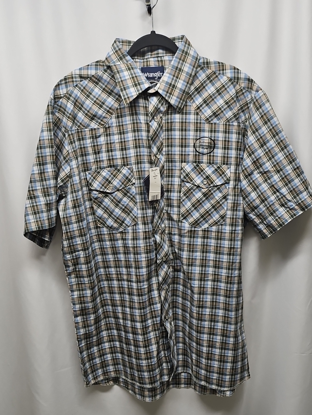 Wrangler Short-Sleeve Plaid Button-Down Shirt - Blue & Brown